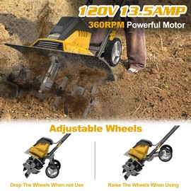 COPOWER by EVEAGE 18-Inch 13.5AMP Electric Corded Garden Tiller & Cultivator, 120V Rototiller Tool, 4'' - 8'' Farm Tilling Depth, Foldable Handle 6x4 Tines, GT18