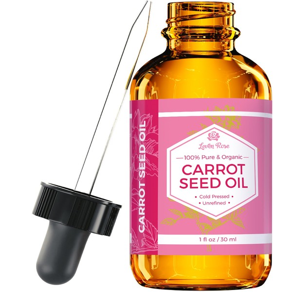 Carrot Seed Oil by Leven Rose Pure Unrefined Cold Pressed Moisturizer for Hair Skin and Nails 1 oz