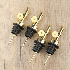 Weighted Stainless Steel Pourers, 4 Pcs Auto Flip Olive Oil Dispenser Spout, Balsamic Vinegar Alcohol Pourer Spouts, Liquor Bottle Pourers with Silicone Funnel, Gold Oil Dispenser for Kitchen