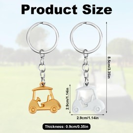 2pcs Golf Cart Keychains, Zinc Alloy Pendant Golf Style Keyring Unisex Key Chains for Men and Women (White, Gold)