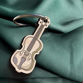 Geige Schlüsselanhänger handgemacht aus Holz, Glücksbringer, Violine, Bass, Saiteninstrument, Für Freunde klassischer Musik, Geschenk Orchesterliebhaber