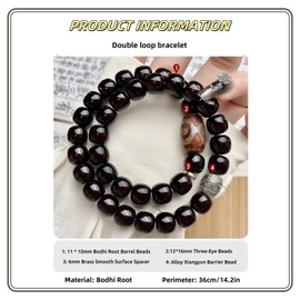 Mala Beads Buddha Bracelets for Women and Men, 38 Buddhist Prayer Meditation Beaded with Three Eyed Dzi Bead jade, Feng Shui Tibetan Buddha Elastic Double Wrap Bracelet for Fashion Gifts Jewelry