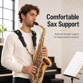 Saxophone Shoulder Strap for Comfortable Playing – Adjustable PU Leather Harness for Alto, Tenor & Baritone Sax