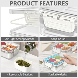 JINZORE Small Snackle Box Container, Divided Serving Tray with Lid, 4 Compartment Snack Box Container for Candy, Fruits, Charcuterie, Travel & Parties, BPA-Free