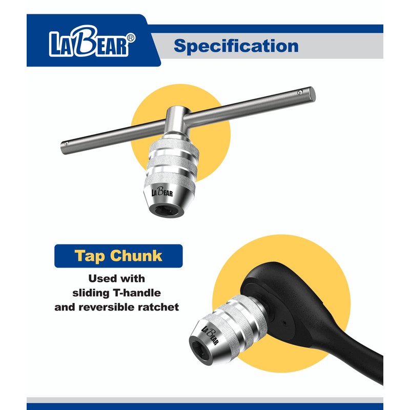 LABEAR 3/8"DR x M5 ~ M12 Interchangeable Adjustable Tap Chuck