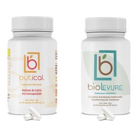 Pack Butirato de Calcio Microencapsulado 500mg +Levadura Autolisada Controlada de Saccharomyces Cerevisiae 500mg | Prebiótico Posbiótico Probiótico | Natural, Vegano, Sin Gluten, Sin Aditivos | Butical