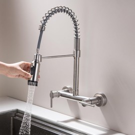 SUBEIXI Wall Mount Kitchen Faucet, Brushed Nickel 8-Inch Center Kitchen Sink Faucets with 3 Functions Sprayer, Wall Mounted