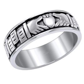 US Jewels Women's 0.925 Sterling Silver Irish Celtic Claddagh Spinner Ring Band, 9