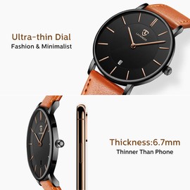 Mens Watches, Minimalist Wrist Watches for Men with Date Classic Men's Watch Leather Strap Ultra Thin Fashion Couple Gifts Montre Homme