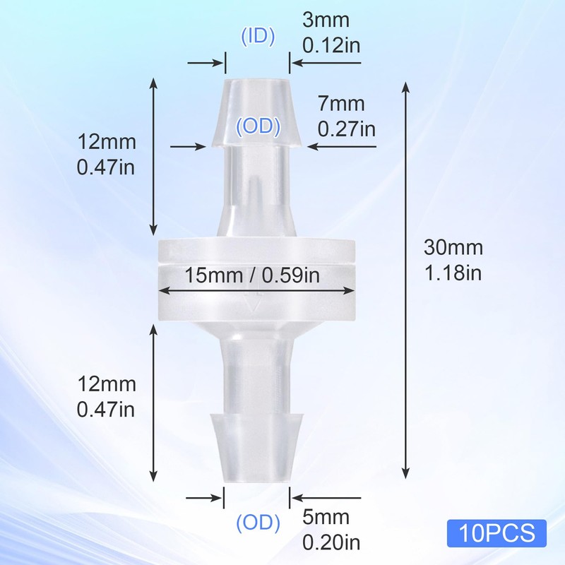 10pcs 1/4" (6mm) Plastic Check Valve Hose Barb Non Return