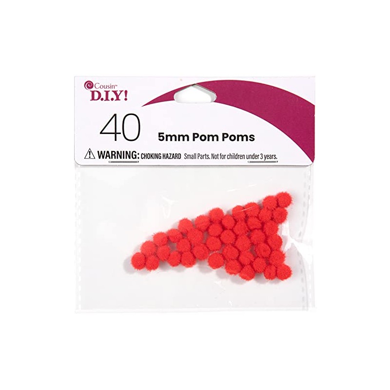 Cousin DIY Red 5mm Poms, 40 Pack