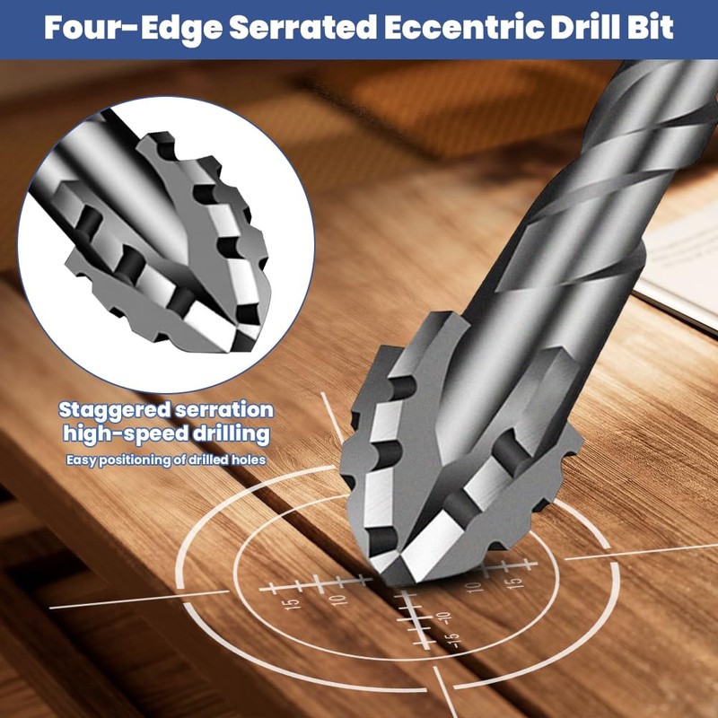 Flintronic Four-Flute Drill Bit Set, 5PCS Four Blade Serrated Eccentric