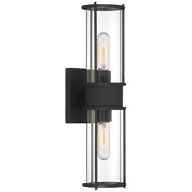 Possini Euro Design Miranda Modern Wall Light Sconce Matte Black Hardwired 4 1/2" 2-Light Fixture Clear Glass Cylinder Shades for Bedroom Bathroom Vanity Reading Living Room Hallway House Home