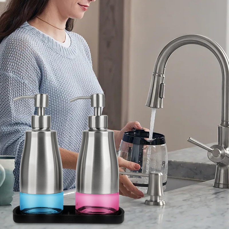 Gaussra Kitchen Soap Dispenser Set with Silicone Tray and Stickers
