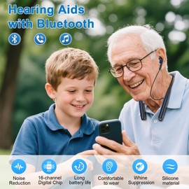 Neckband Bluetooth Hearing Amplifier, Rechargeable, 120 Hours Long Working Hours with Noise Reduction, No Whistling, Suitable for Mild and Moderate Hearing Loss of The Elderly and Adults Hearing Aid