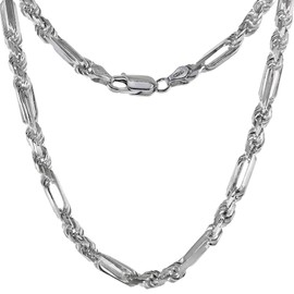 4.5mm Sterling Silver Milano Rope Figarope Chain Necklace for Men Diamond-cut Handmade Nickel Free Italy 18 inch