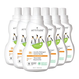 ATTITUDE Liquid Laundry Detergent, EWG Verified Laundry Soap, HE Compatible, Vegan and Plant Based Products, Cruelty-Free, Citrus Zest, 35 Loads, 35.5 Fl Oz (Pack of 6)