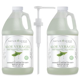 NaturSense Organic Aloe Vera Gel from 100% Pure Aloe w/pump. Great for Hair-Scalp-Face-Dry/Sensitive Skin-Acne-Sunburn. Unscented, Same Organic Ingredients! Bulk: Two 64 Fl Oz bottles (128.4 Fl. Oz.)