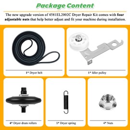Techecook AGM75510755 lg Dryer Repair Kits Include 4581EL2002C Dryer Drum Rollers 4561EL3002A Idler Pulley 4400EL2001A Drive Belt Spring and Nuts
