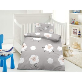 Children's Bed Linen 100 x 135 cm 40 x 60 cm 100% Microfibre Toddler Bedding Set Sheep Grey Sweet Dreams