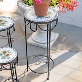 Zaer Ltd. “Marisol” Set of 3 Round Nesting Iron Mosaic Plant Stands