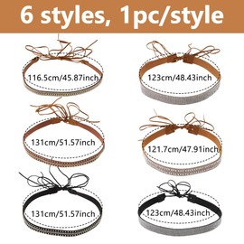 DICOSMETIC 6 Pieces 6 Styles Rhinestone Hat Bands Made of Faux Leather Cowboy Hat Band Bling Hat Accessories Adjustable Western Cowgirl Hat Belt Hat Band Replacement for Women Men