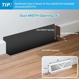 Yaocom 2 Pack Baseboard Register Vent 24 Inch Duct Opening Size Vent Covers for Home Floor Diffuser Wall Corner Baseboard Air Covers, Smooth Air Adjust Lever, Easy Install, White