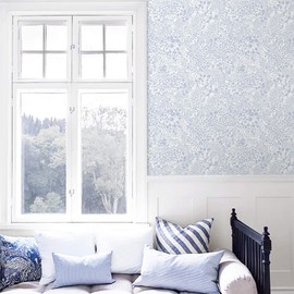 Heroad Peel and Stick Wallpaper Blue Contact Paper Boho Wall Paper 17.3''x393'' Modern Removable Wallpaper Floral Contact Paper for Cabinet Waterproof Self Adhesive Decoration Paper for Bathroom Vinyl