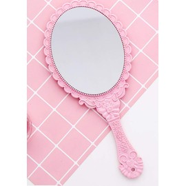XPXKJ Hand Mirror Vintage Handheld Mirror with Handle Vanity Makeup Mirror Travel Mirrors (Oval, Nano Pink)