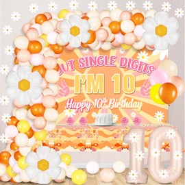 Groovy 10th Birthday Decorations Peace Out Single Digits Party Decor 10th Birthday Decorations for Girl Happy 10th Birthday Banner I’m 10 Backdrop Flower 10 Balloons Boho Birthday Decor Party Supplies