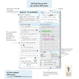 Daily Planner Pad 100 Sheets (Thicker Pages 90gsm) Things to Do Today Notepad to Do List Daily Time Schedule Deskpad Undated Daily Task Checklist Marble Stationery