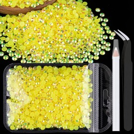 4000pcs 4mm Resin Rhinestones Bulk, Lemon Yellow AB Flatback Round Jelly Rhinestones Bedazzling Non Hotfix Crystal Gems Large Quantity Wholesale for DIY Crafts Clothes Tumblers Face Makeup Manicure