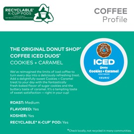 The Original Donut Shop ICED Duos Cookies + Caramel Coffee, Keurig Single Serve K-Cup Pods, 60 Count (6 Packs of 10)