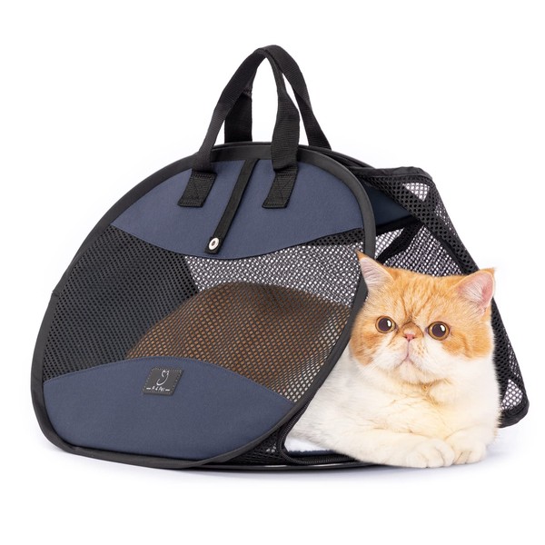A4Pet Cat Travel Carrier, Collapsible Cat Carrier Bag Airline Approved with Zipper Lock and Removable Washable Mat for Car, Indoor & Outdoor Use