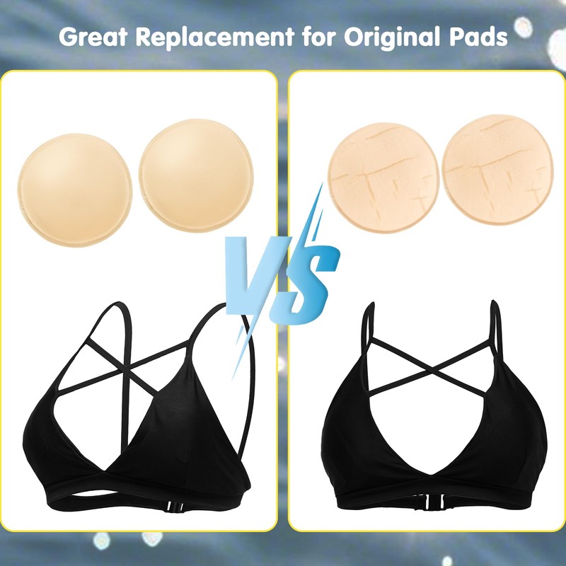 BeaGirl Waterproof Swimsuit Bra Pad Inserts 3 Pairs,Round Sewn Padded
