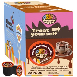 Crazy Cups Caffeinated Hot Chocolate, Molten Chocolate Souffle Pods For Keurig K Cups Machines, 100 Mg Of Caffeine Coffee Substitute Hot Cocoa Pods, 22 Count
