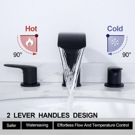 WOWOW Waterfall Bathroom Faucet 3 Holes 8Inch Widespread Bathroom Sink Faucet and Pot Filler Wall Mount Copper Faucet Matte Black Pot Filler Faucet Rotatable Faucet