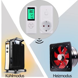 Wireless Temperature Controlled Socket, Digital Plug Thermostat Outlet with Remote Control, Built-in Temperature Sensor, Heating and Cooling for Air Conditioners, Fans, Heaters 15A Thermostat