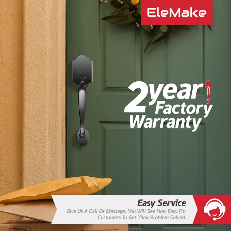 Elemake Front Door Lock - Front Door Handle Exterior/Interior Front