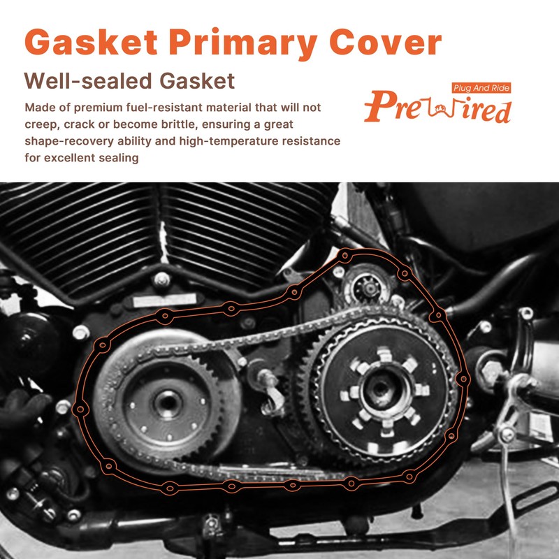 Prewired 2004-2020 Sportster Primary Cover Gasket Seal Kit, Compatible with