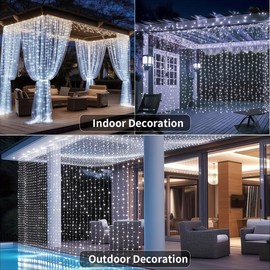Curtain Light Battery Powered, 6x3m 600led Garden Fairy Curtain Light Outdoor Waterproof with Remote Control, 8 Mode Waterfall Garden Lighting Chain for Patio Gazebo Party Valentine's Day Decorations - Color: Warm Light