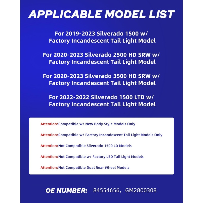 AUTOONE - For 2019-2023 Chevy Silverado Tail Light Assembly Factory