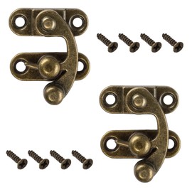 QZKJQDD Right Latch Hook, Antique Vintage Quick Closure, Right Latch Hook Hasp Latch, Antique Decorative Hasp, for Small Wooden Box, Jewellery Box, Wine Box with Screws (Pack of 2)