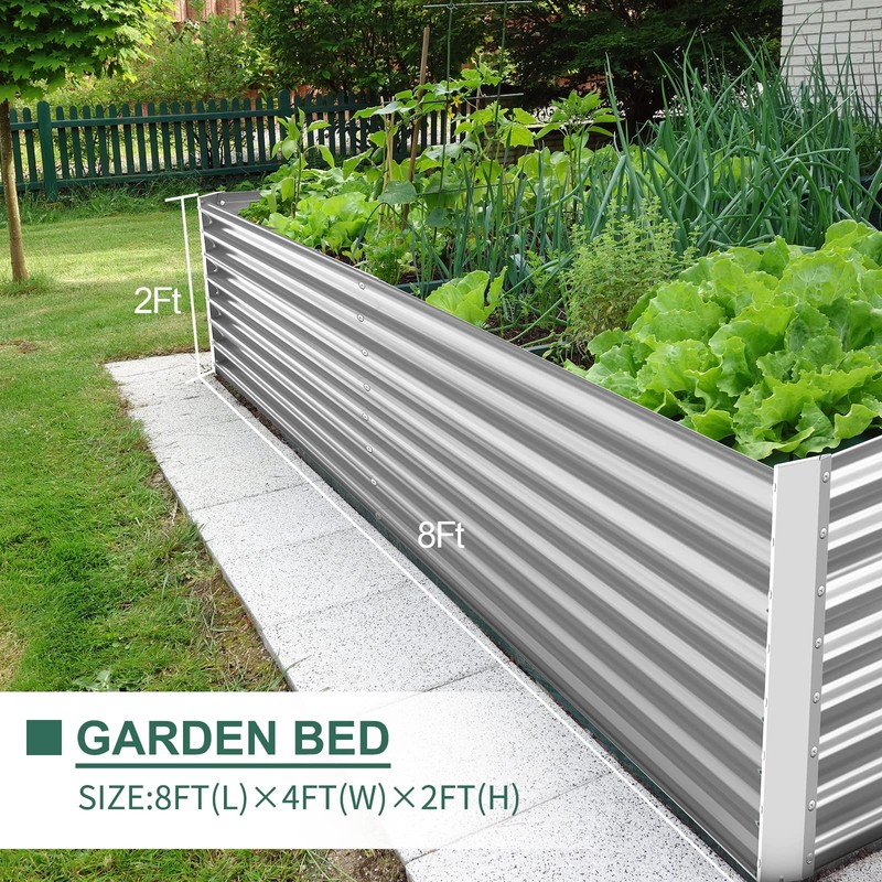Land Guard 8×4×2 ft Galvanized Raised Garden Bed Kit, Galvanized