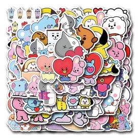 55pcs Cartoon BT21 Stickers for Kids,Cute BT21 Waterproof Vinyl Stickers for Adult Teen Girl Laptop Skateboard Water Bottle Bike Guitar Travel Case Helmet Notebook Scrapbook