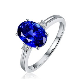 Sparkling White Gold Plated Cubic Zirconia CZ Adjustable Size Oval Colourful Ring with Side Stone Gifts for Wife Sister Friend Mother Daughter Grandma End Financial Year Birthday EOFY(Cobalt Blue)