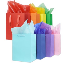Argivean 8 Pcs Medium Gift Bags With Handles: 8 Colors 8x5x10 Inch Rainbow Gift Bags Matte Party Favor Bags With 16 Tissues For Wedding, Birthday, Party Supplies and Gifts