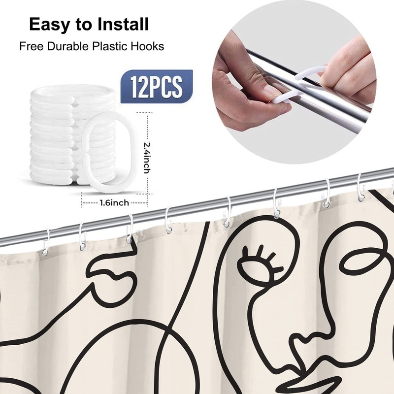 Yookeb Abstract Face Minimalist Modern Bathroom Shower Curtain Line Art