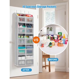 Over the Door Organizers with 10 Compartments, 80 lbs Load Capacity Behind Door Storage, Extra Large Hanging Storage Organization, Door Hanging Organizer for Shoes, Diaper, Bathroom, Nursery, Grey