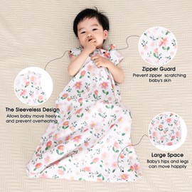 PHF Baby Sleep Sack 6-12 Months 3 Pack 100% Cotton Baby Wearable Blanket, 2-Way Zipper 0.5 TOG Toddler Sleeping Sack, Comfy Sleep Bag for Baby Girls, Pink Floral (Medium)